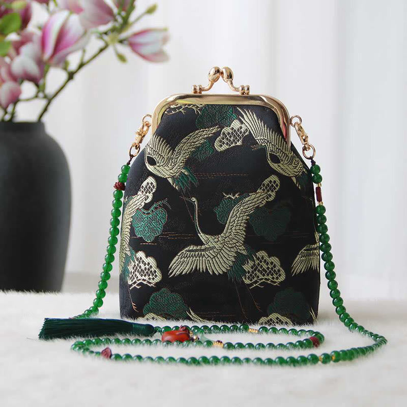 Retro Chinese Embroidery Pearl Chain Shoulder Bag 14x6x18cm