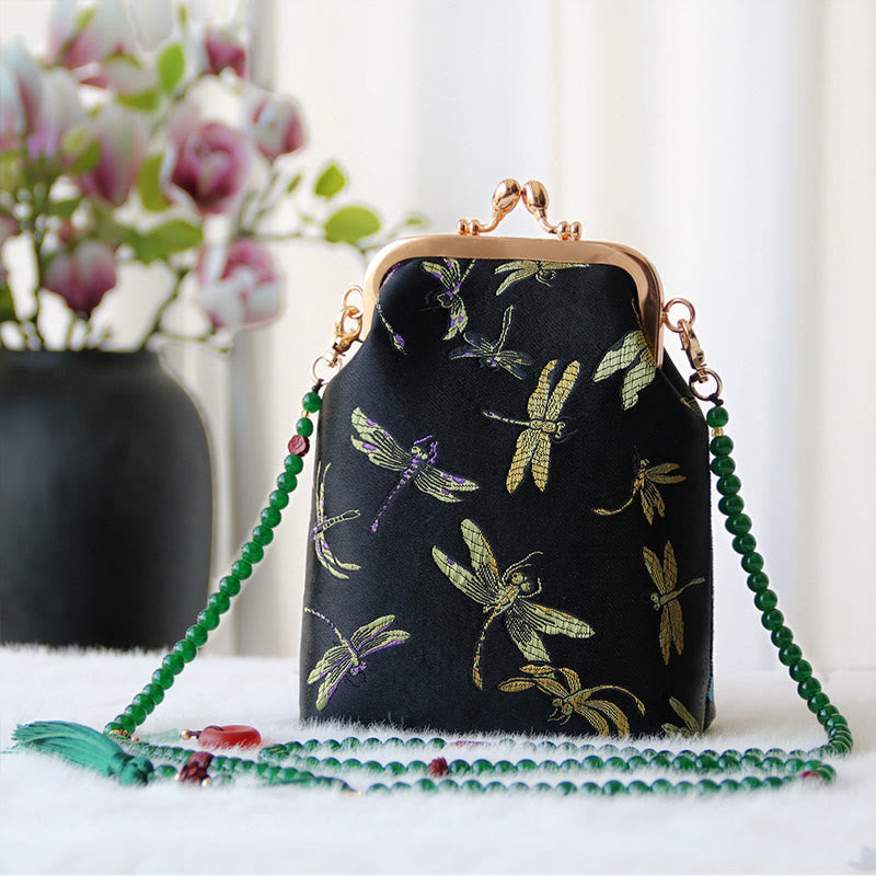 Retro Chinese Embroidery Pearl Chain Shoulder Bag 14x6x18cm