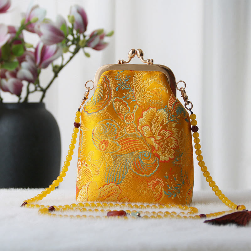 Retro Chinese Embroidery Pearl Chain Shoulder Bag 14x6x18cm