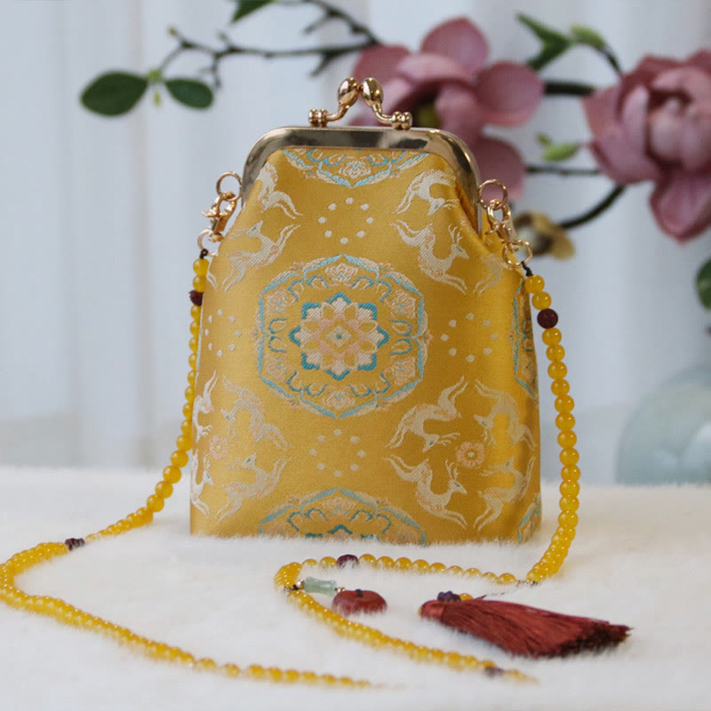 Retro Chinese Embroidery Pearl Chain Shoulder Bag 14x6x18cm