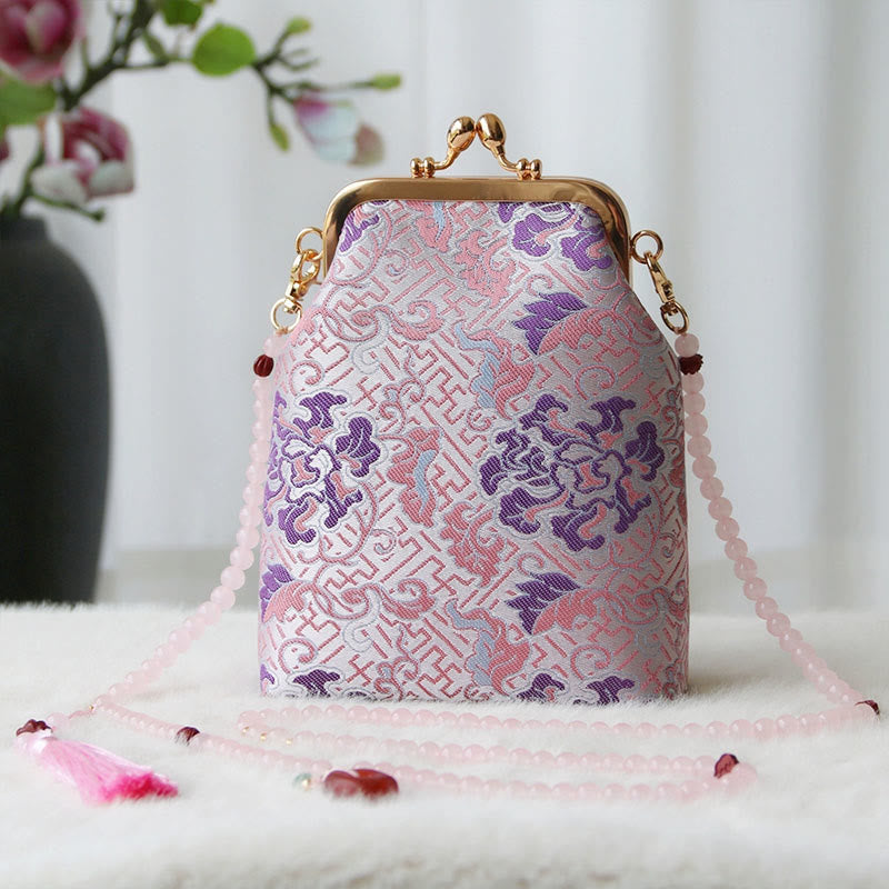 Retro Chinese Embroidery Pearl Chain Shoulder Bag 14x6x18cm