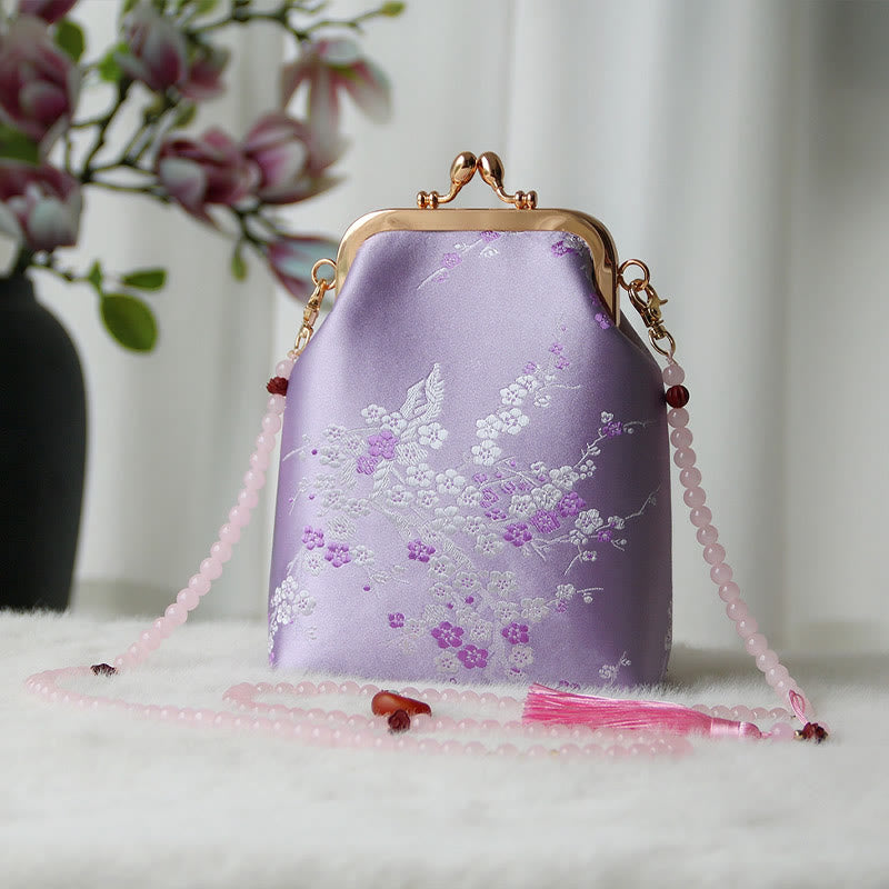 Retro Chinese Embroidery Pearl Chain Shoulder Bag 14x6x18cm