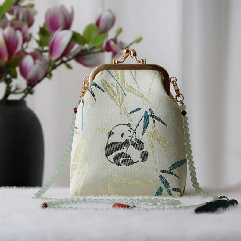 Retro Chinese Embroidery Pearl Chain Shoulder Bag 14x6x18cm