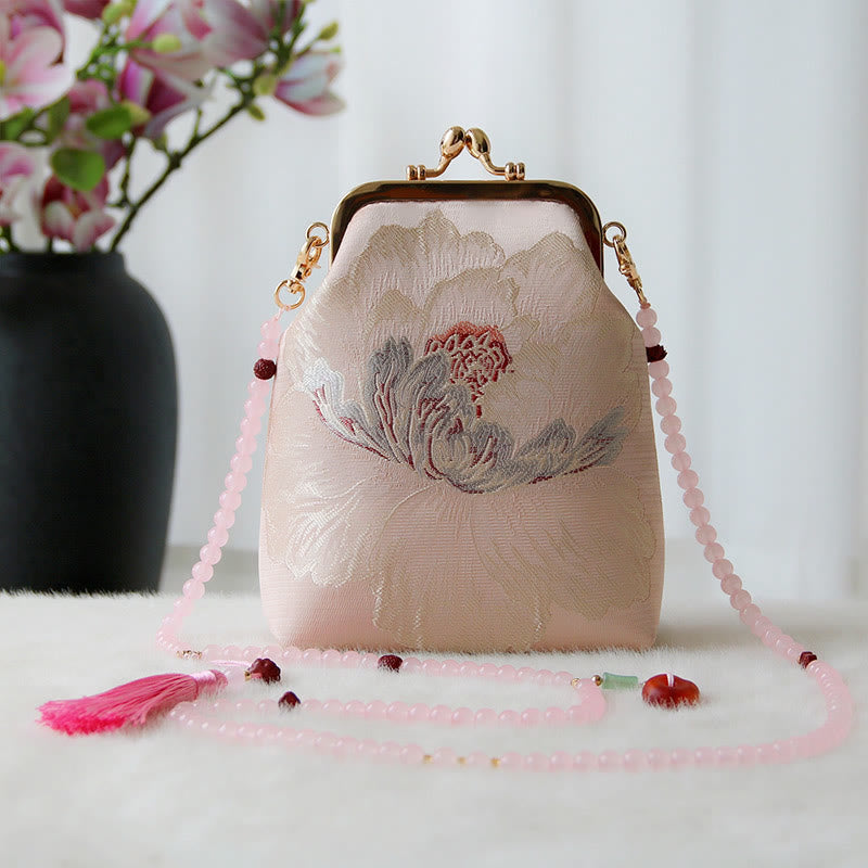 Retro Chinese Embroidery Pearl Chain Shoulder Bag 14x6x18cm