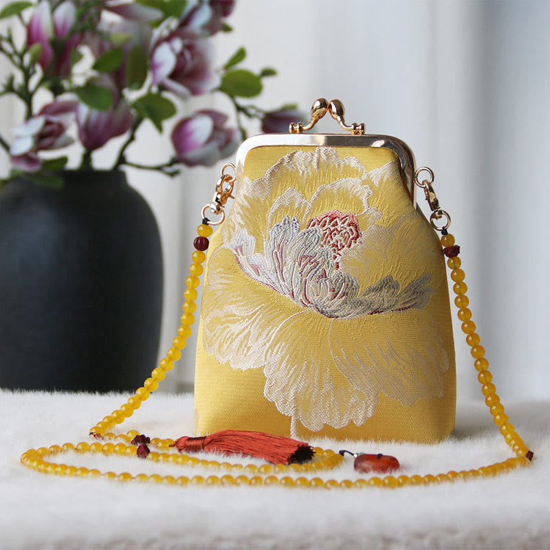 Retro Chinese Embroidery Pearl Chain Shoulder Bag 14x6x18cm
