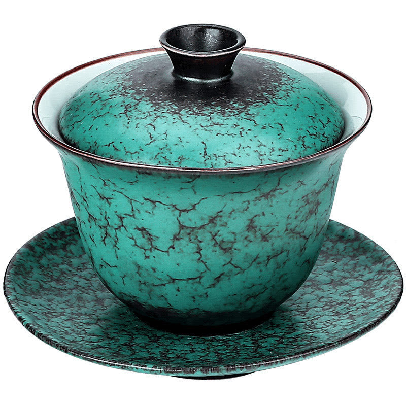 Retro Green Glaze Ceramic Gaiwan Tea Cup 180ml Set
