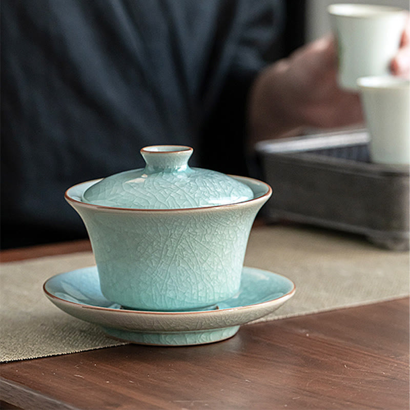 Retro Green Ice Glaze Ceramic Gaiwan | 180ml Kung Fu Tea Cup