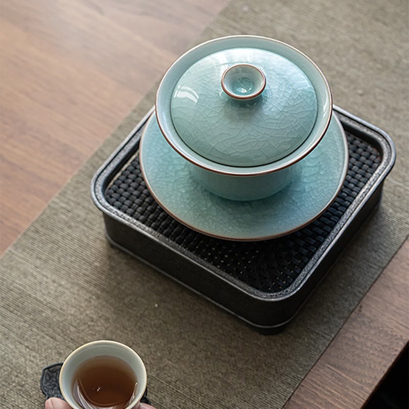 Retro Green Ice Glaze Ceramic Gaiwan | 180ml Kung Fu Tea Cup