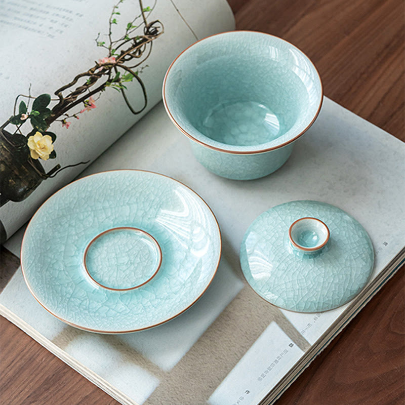 Retro Green Ice Glaze Ceramic Gaiwan | 180ml Kung Fu Tea Cup