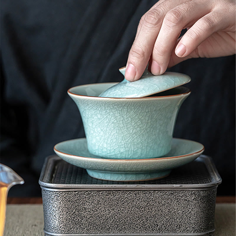 Retro Green Ice Glaze Ceramic Gaiwan | 180ml Kung Fu Tea Cup