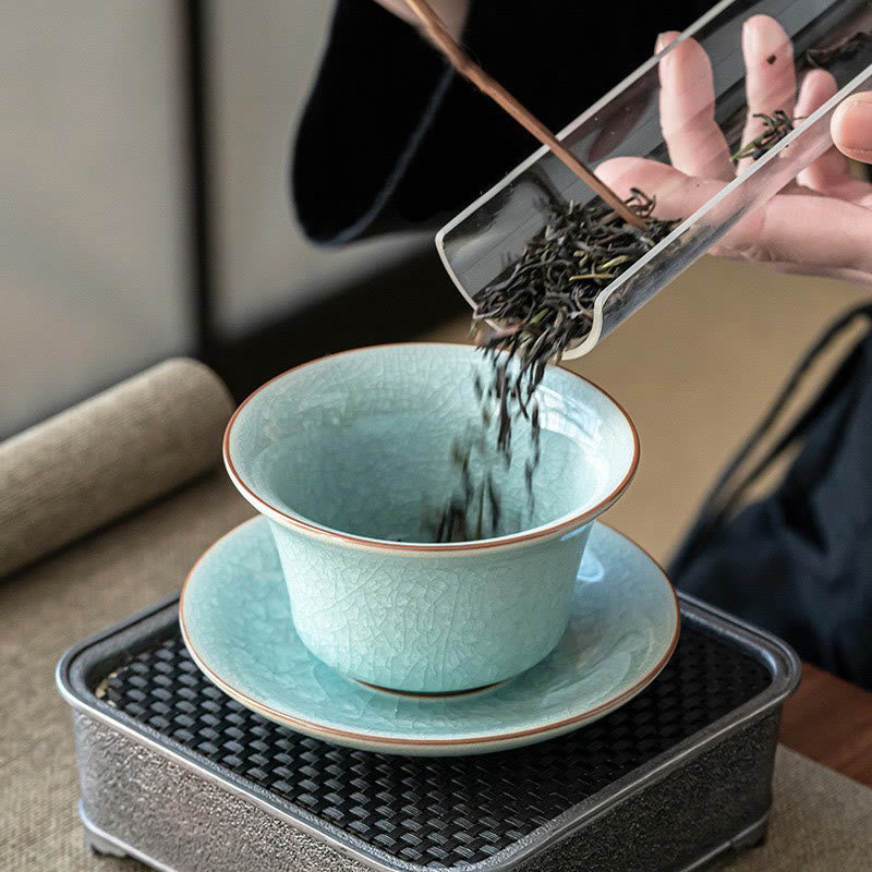 Retro Green Ice Glaze Ceramic Gaiwan | 180ml Kung Fu Tea Cup