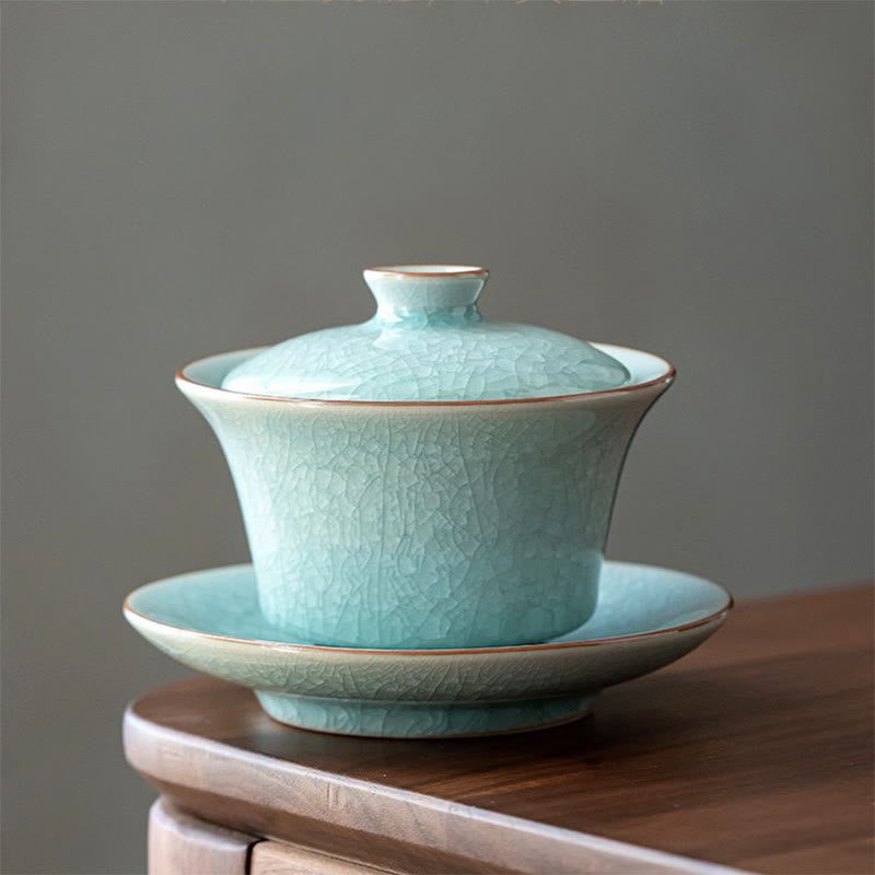 Retro Green Ice Glaze Ceramic Gaiwan | 180ml Kung Fu Tea Cup