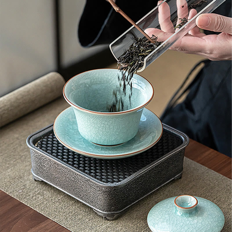 Retro Green Ice Glaze Ceramic Gaiwan | 180ml Kung Fu Tea Cup