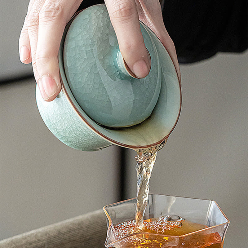 Retro Green Ice Glaze Ceramic Gaiwan | 180ml Kung Fu Tea Cup
