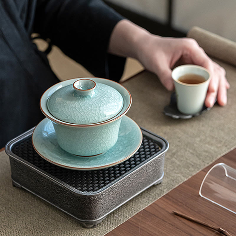 Retro Green Ice Glaze Ceramic Gaiwan | 180ml Kung Fu Tea Cup