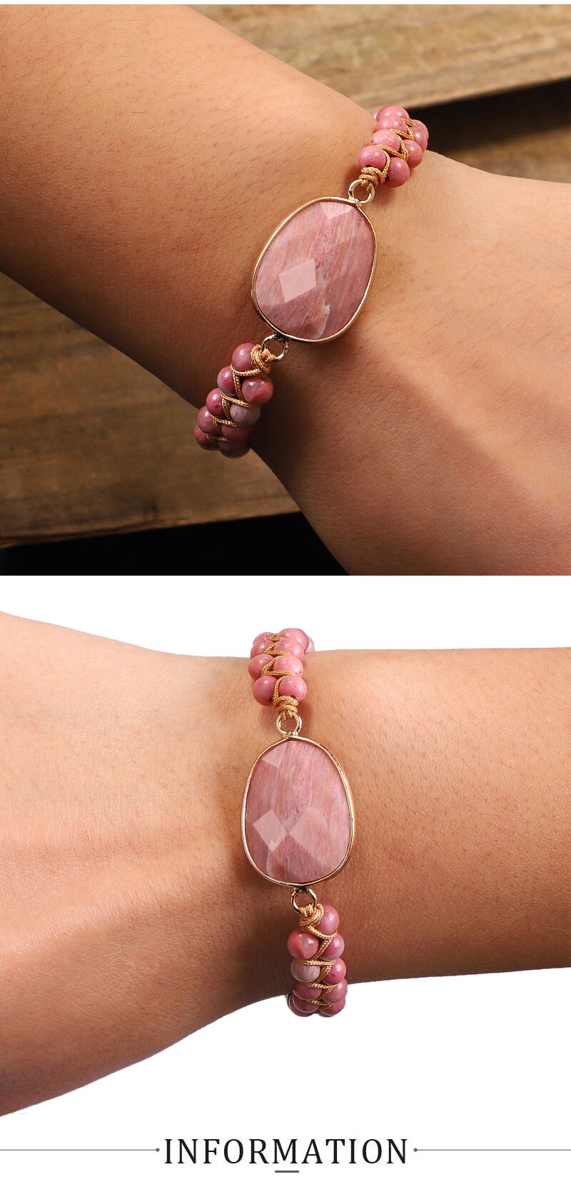 Rhodochrosite Heart Healing Bracelet