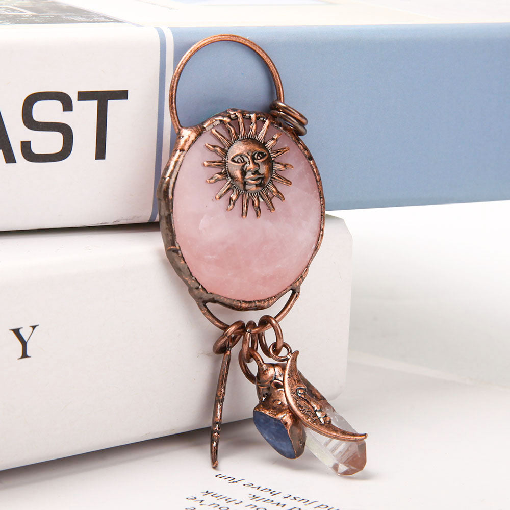 Rose Quartz Clear Quartz Kyanite Pendant 4 Inch