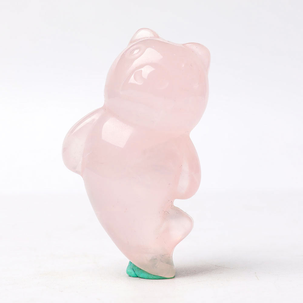 Rose Quartz Crystal Bear With Beauty Tail Carving 3 Inch