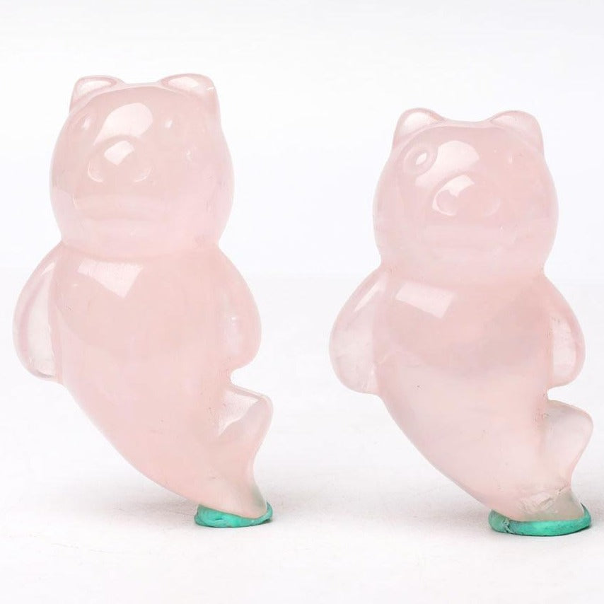 Rose Quartz Crystal Bear With Beauty Tail Carving 3 Inch