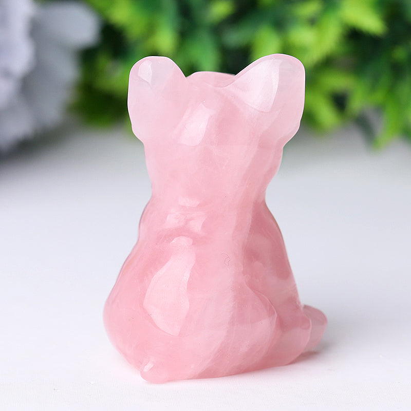 Rose Quartz Crystal Dog Carving 2.4 Inch Figurine