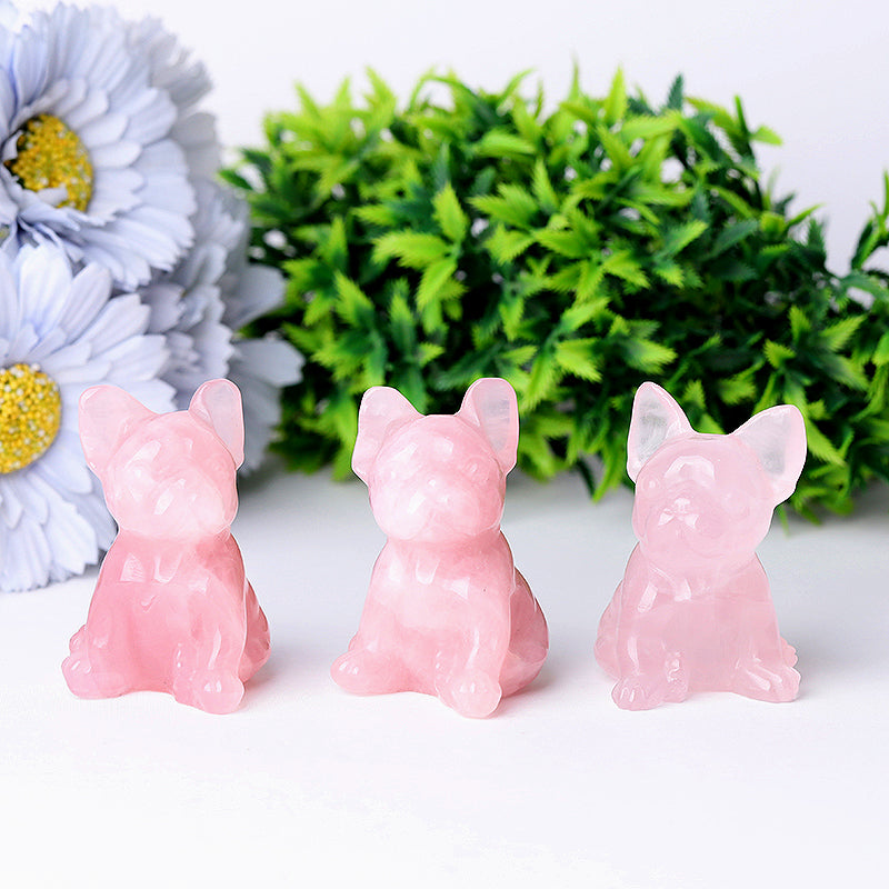Rose Quartz Crystal Dog Carving 2.4 Inch Figurine
