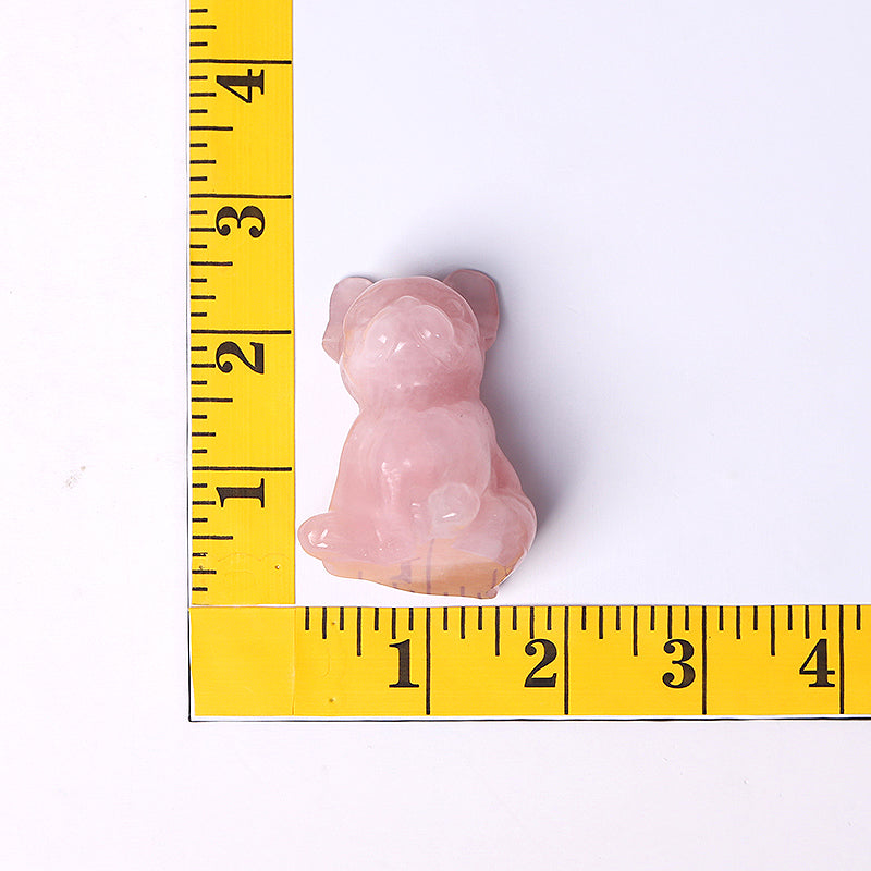 Rose Quartz Crystal Dog Carving 2.4 Inch Figurine