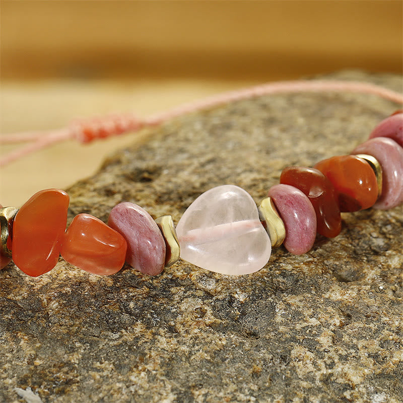 Rose Quartz Relationships Bracelet with Rhodonite & Carnelian for Love