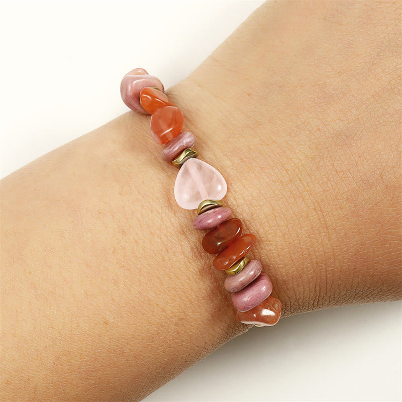 Rose Quartz Relationships Bracelet with Rhodonite & Carnelian for Love