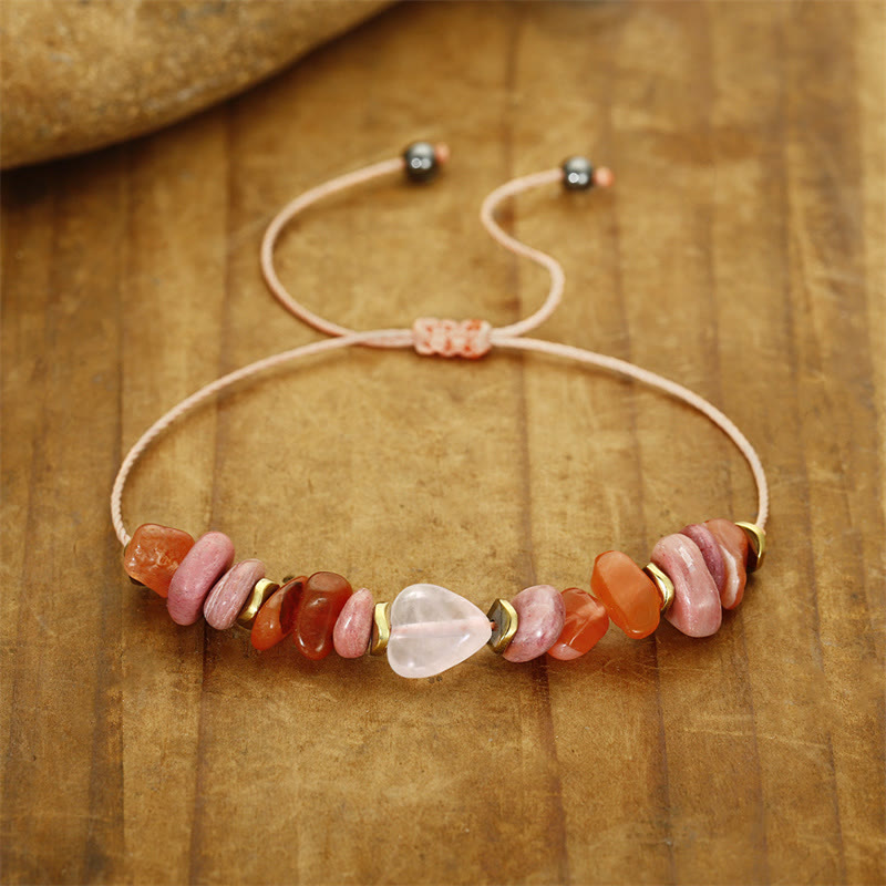 Rose Quartz Relationships Bracelet with Rhodonite & Carnelian for Love