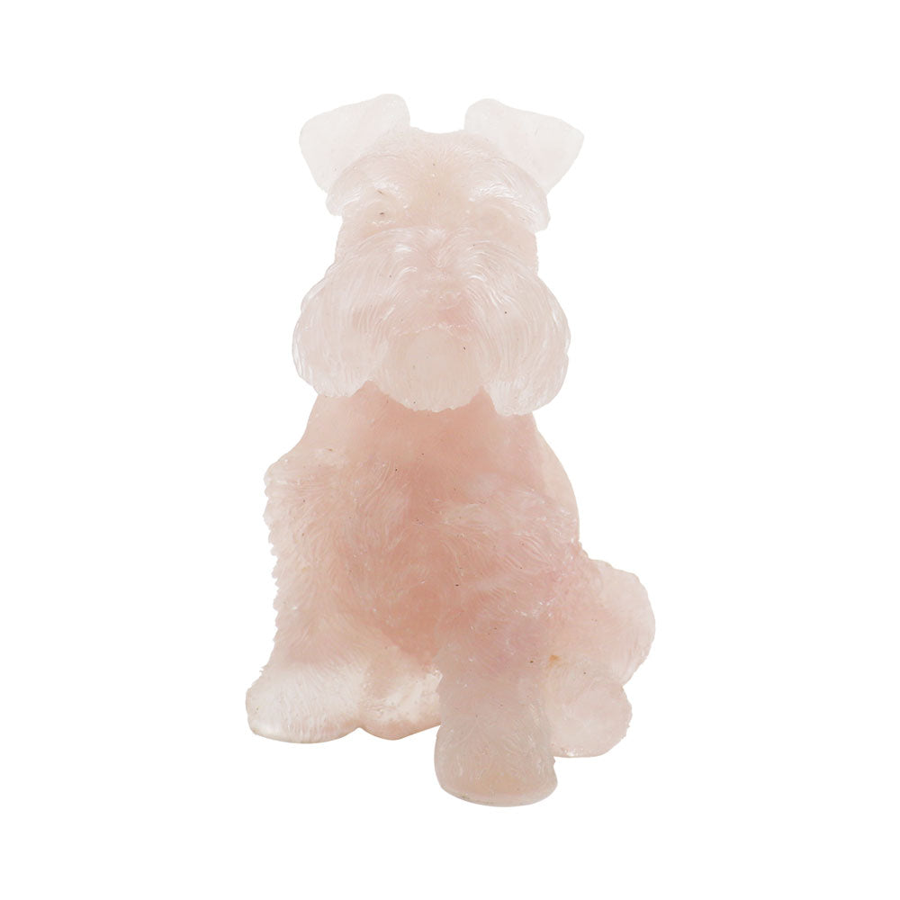 Rose Quartz Schnauzer Dog Figurine 2.86in Healing Crystal