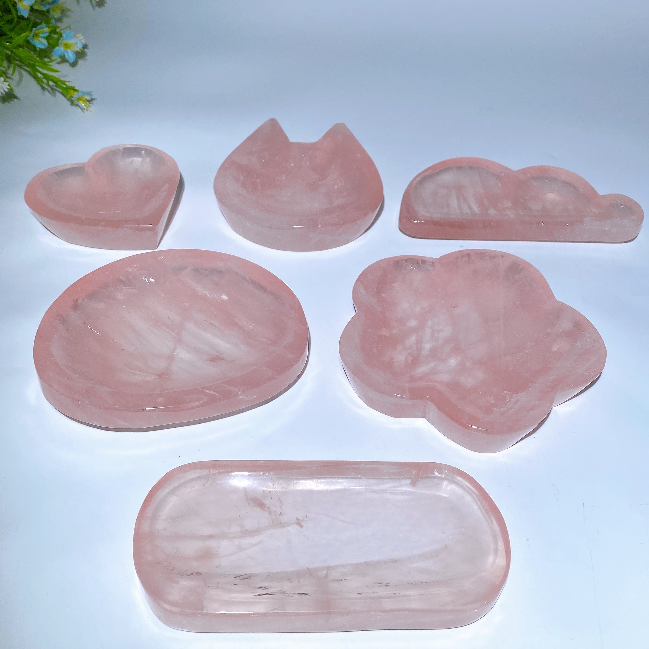 Rose Quartz Shape Bowl Carvings 3.3-5.4 Inch Crystal Decor