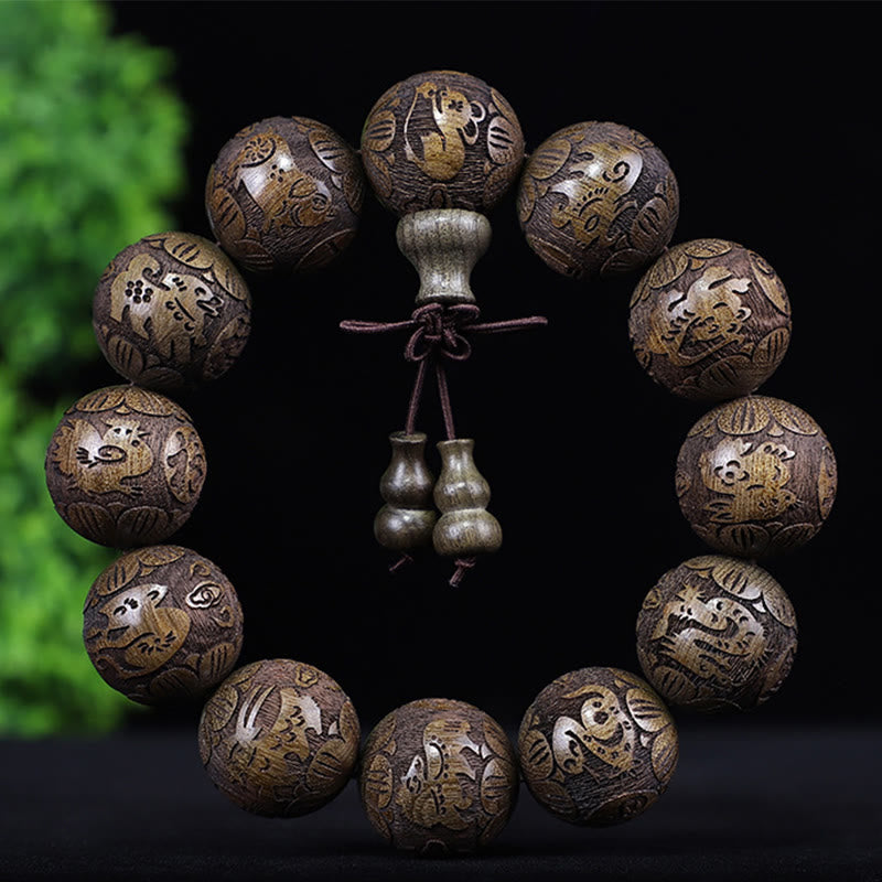 Rosewood Chinese Zodiac Bracelet | 12 Zodiac Beads Warmth