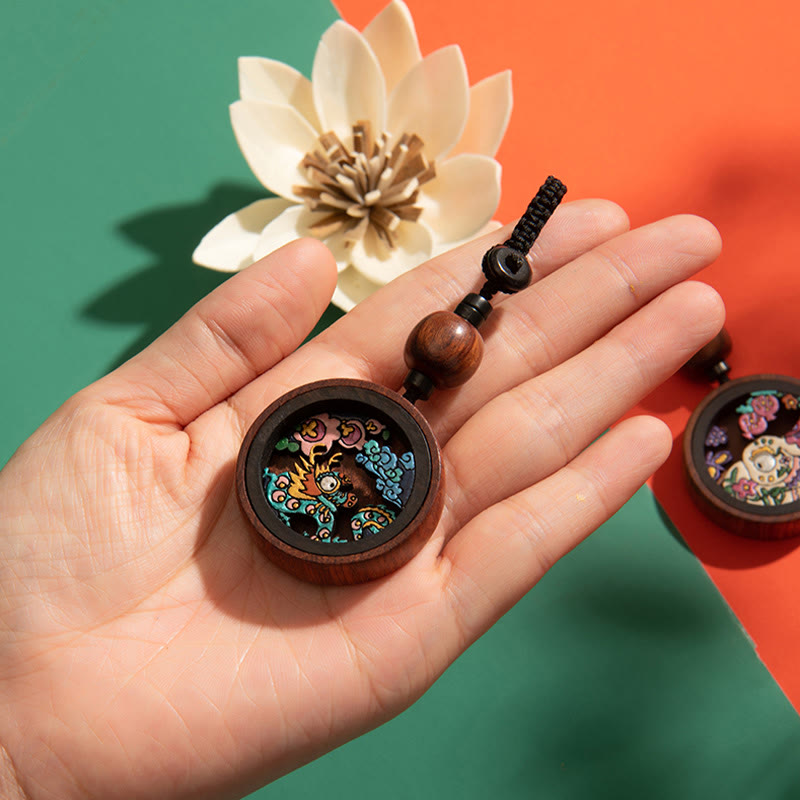 Rosewood Dragon Zodiac Key Chain for Calm & Protection