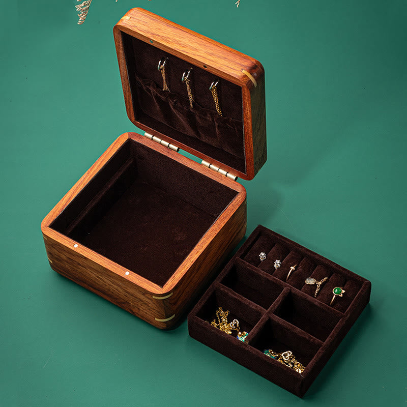 Rosewood Jewelry Box with Antique Flower Leaf Design - Handmade Storage