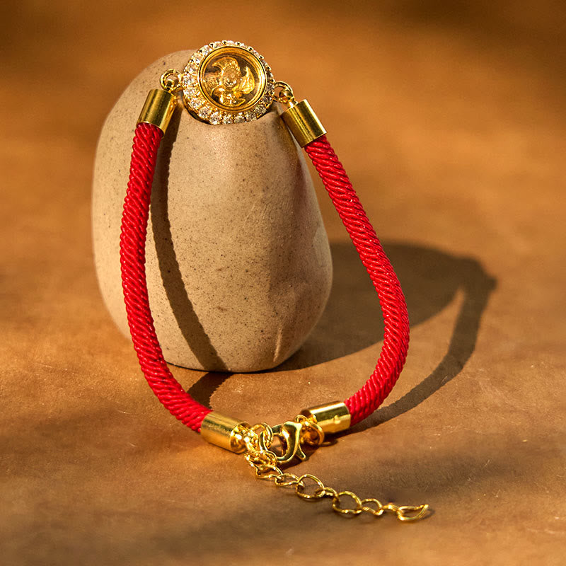 Rotatable Windmill Red String Copper Feng Shui Bracelet for Protection