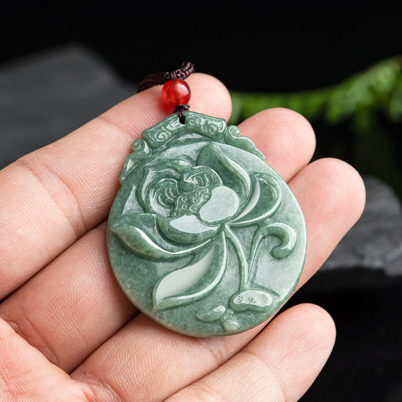 Round Jade Lotus Necklace | Abundance & Prosperity Talisman
