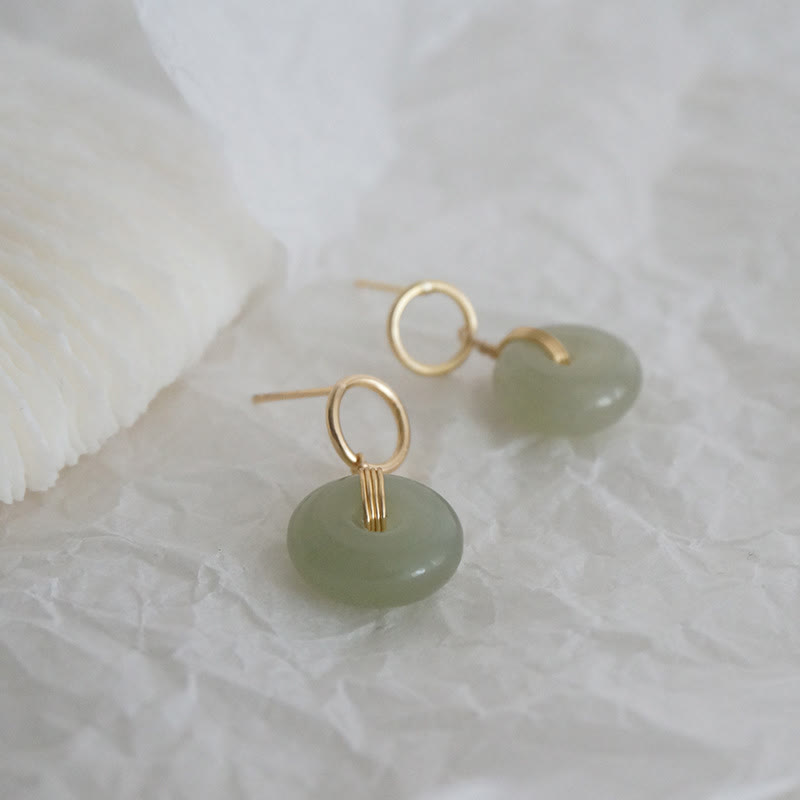 Round Jade Peace Buckle Luck Drop Earrings for Prosperity