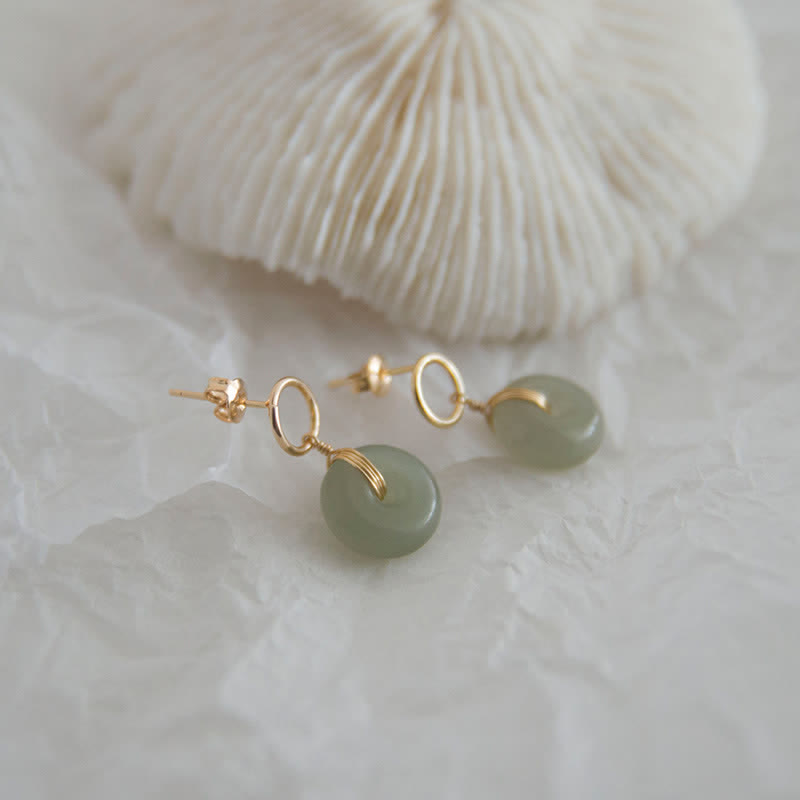 Round Jade Peace Buckle Luck Drop Earrings for Prosperity