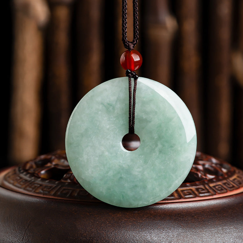 Round Jade Peace Buckle Necklace for Prosperity & Abundance 8mm