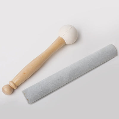 Wooden mallet with white head and gray chalk stick for Crystal Singing Bowl use