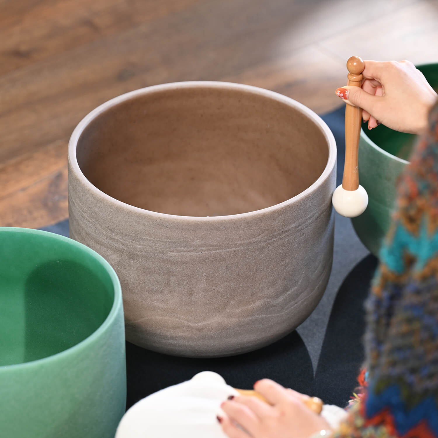 Gray ceramic bowl with smooth finish for Ruby Gemstone Quartz Crystal Singing Bowl