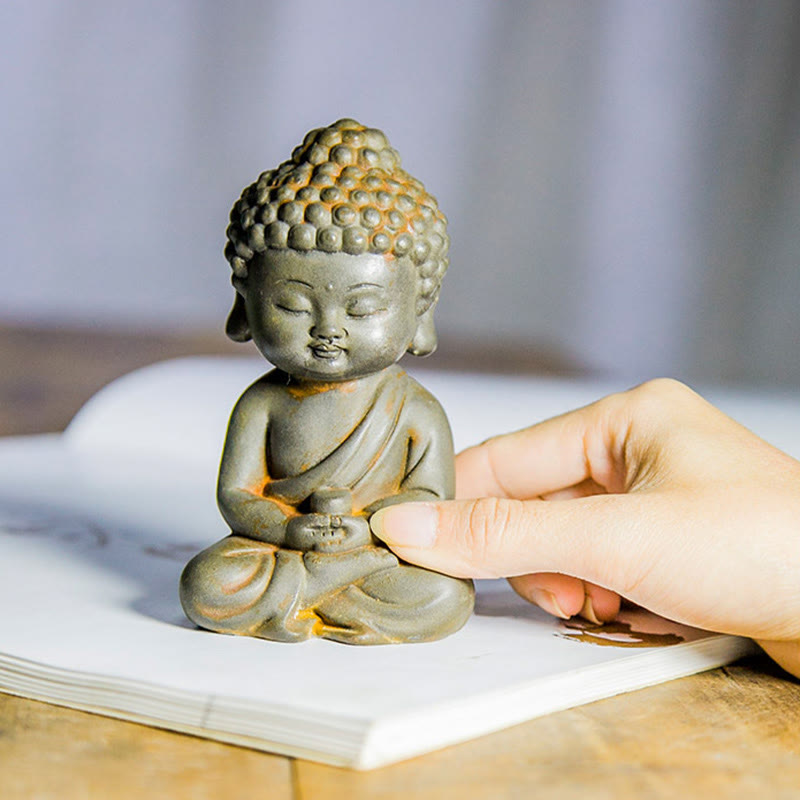 Rust Cast Iron Powder 3Pcs Buddha Statue Set for Home Meditation