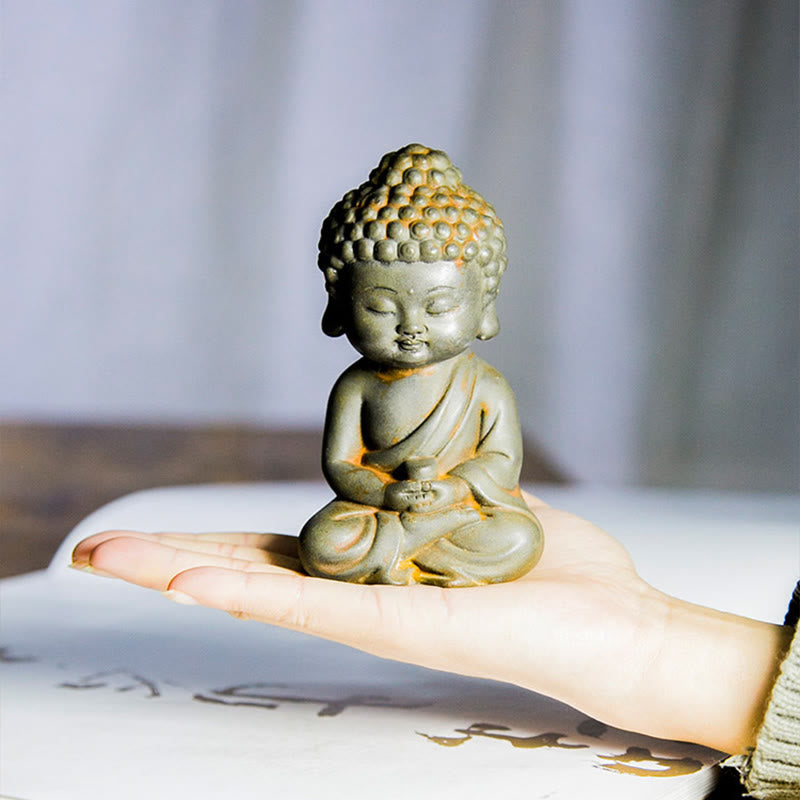 Rust Cast Iron Powder 3Pcs Buddha Statue Set for Home Meditation