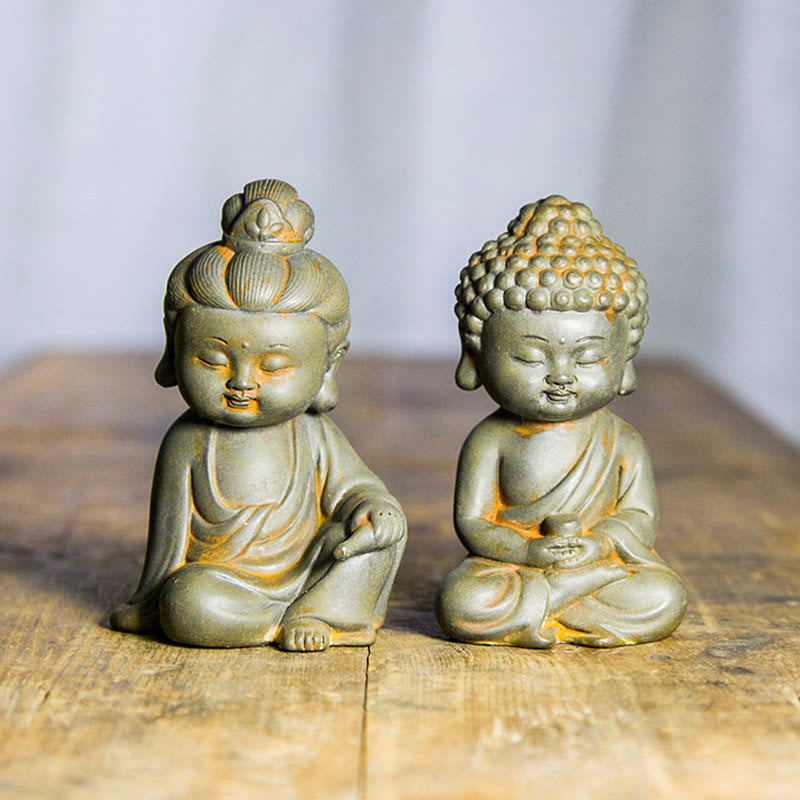 Rust Cast Iron Powder 3Pcs Buddha Statue Set for Home Meditation