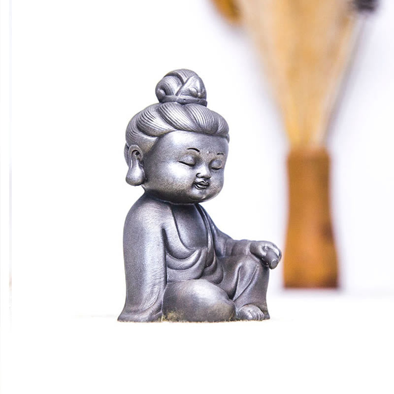 Rust Cast Iron Powder 3Pcs Buddha Statue Set for Home Meditation