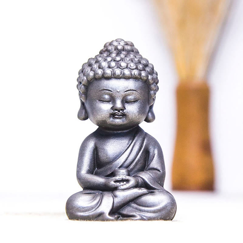 Rust Cast Iron Powder 3Pcs Buddha Statue Set for Home Meditation