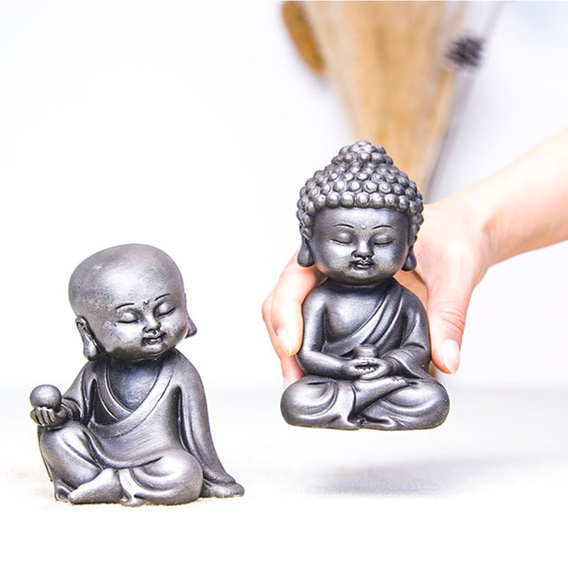 Rust Cast Iron Powder 3Pcs Buddha Statue Set for Home Meditation