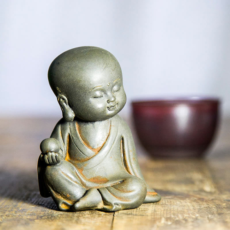 Rust Cast Iron Powder 3Pcs Buddha Statue Set for Home Meditation