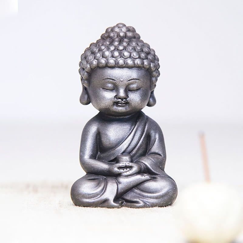 Rust Cast Iron Powder 3Pcs Buddha Statue Set for Home Meditation