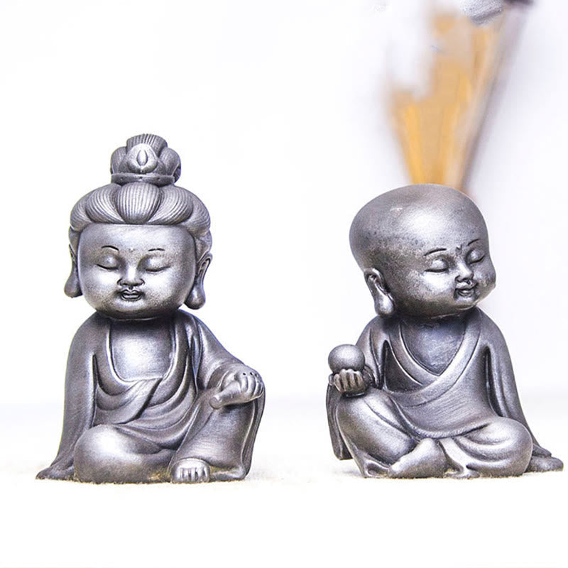 Rust Cast Iron Powder 3Pcs Buddha Statue Set for Home Meditation